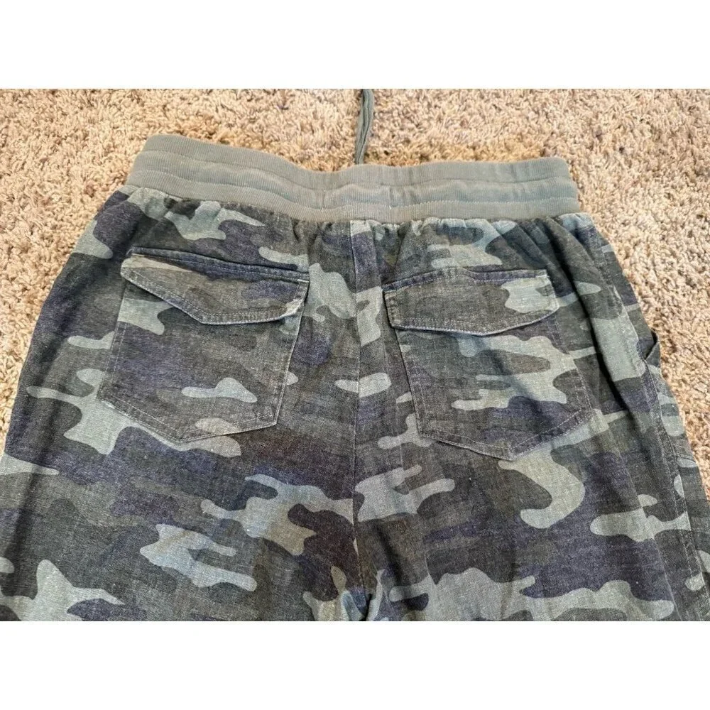 Womens Camo Jogger Pants Crop Ankle Linen Blend Casual Beach Travel Outdoor SM - Picture 4 of 8